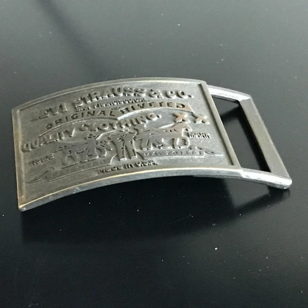 Vintage Levi Strauss Brass Belt Buckle Two Horse Pull Original Riveted USA Made
